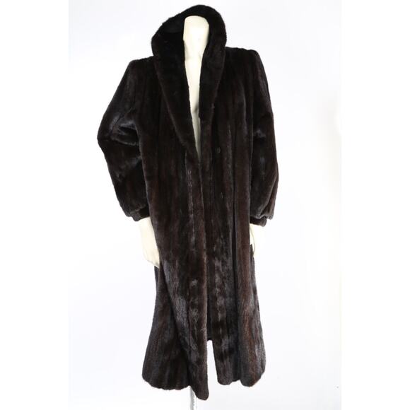 Women John Pavlis Dark Brown Luxury Mink Fur Long Winter Warm Coat Size S